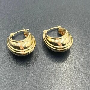 JCM Jacmel 14K Yellow Gold Domed Ridged Thick‎ Chunky Hoop Earrings Hinged